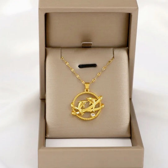 Elegant Save the Dolphin 18K Gold-Plated Titanium Necklace with CZ