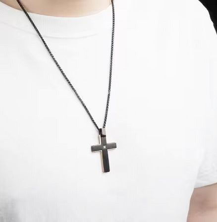 Luxury Elegant Matt Effect Cross Necklace With Cubic Zirconia Stone