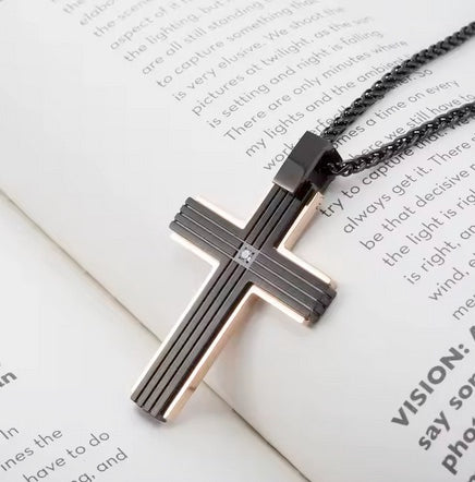 Luxury Elegant Matt Effect Cross Necklace With Cubic Zirconia Stone
