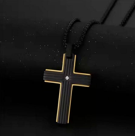 Luxury Elegant Matt Effect Cross Necklace With Cubic Zirconia Stone