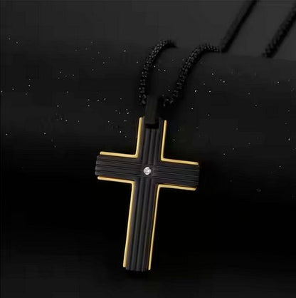 Luxury Elegant Matt Effect Cross Necklace With Cubic Zirconia Stone