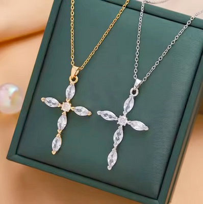 Ladies Elegant Cubic Zirconia Cross Necklace