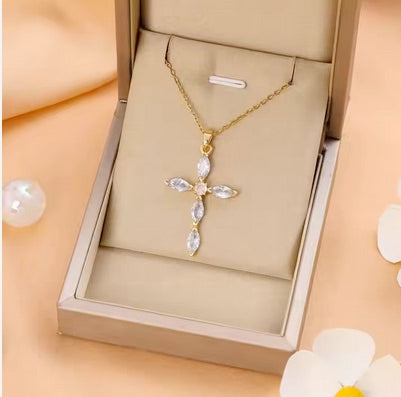 Ladies Elegant Cubic Zirconia Cross Necklace