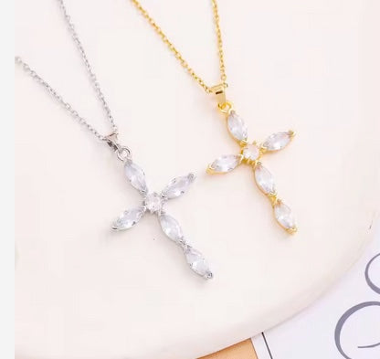 Ladies Elegant Cubic Zirconia Cross Necklace