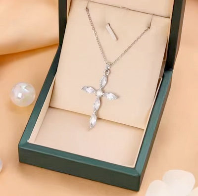Ladies Elegant Cubic Zirconia Cross Necklace
