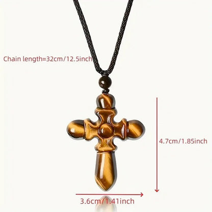 Natural Gemstone Tiger Eye Cross Necklace