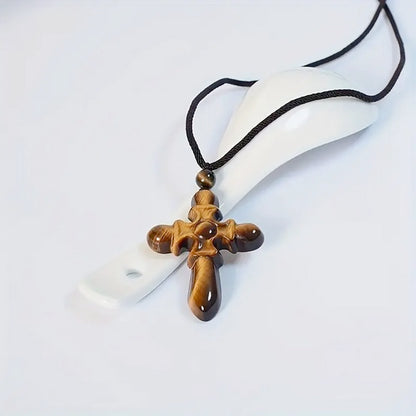 Natural Gemstone Tiger Eye Cross Necklace